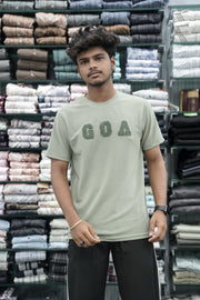 Short Sleeve Round Neck Tshirt for Men with GOA Printed - Pista Green-T-Shirt-7 Man